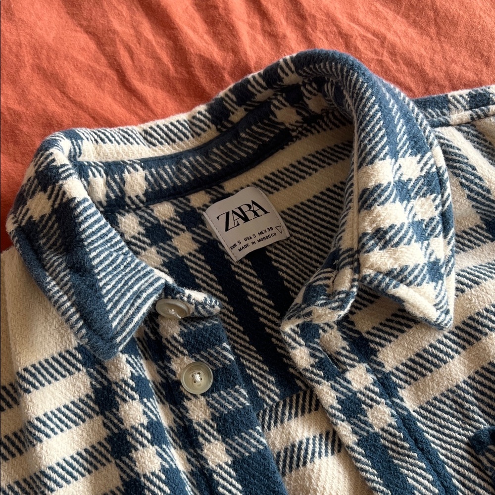 Zara Navy and Cream plaid Shirt Jacket - Picture 2 of 5
